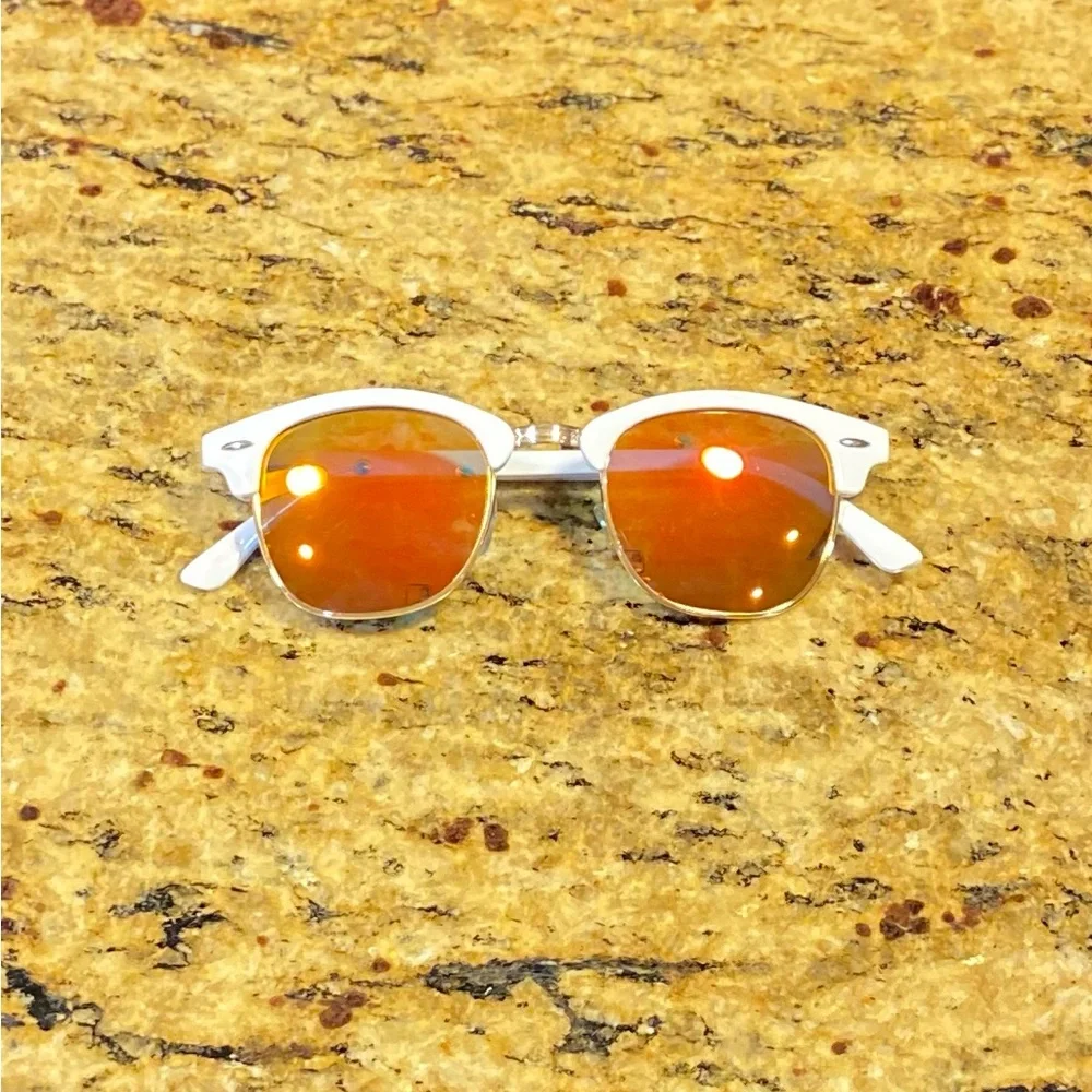 Kids Retro Fashion White Half Frame Flash Mirror Lens Sunglasses Mirrored Shades